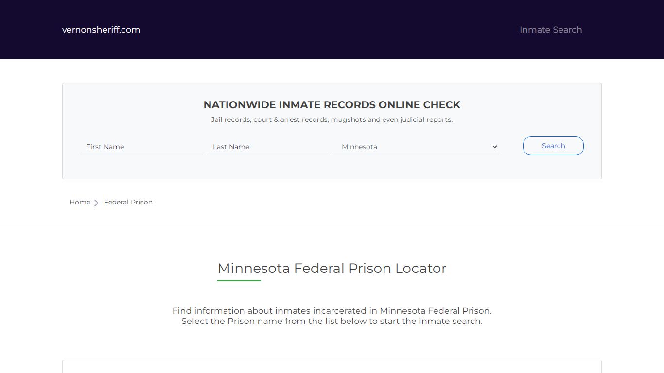 Minnesota Federal Prison Inmate Online Listing